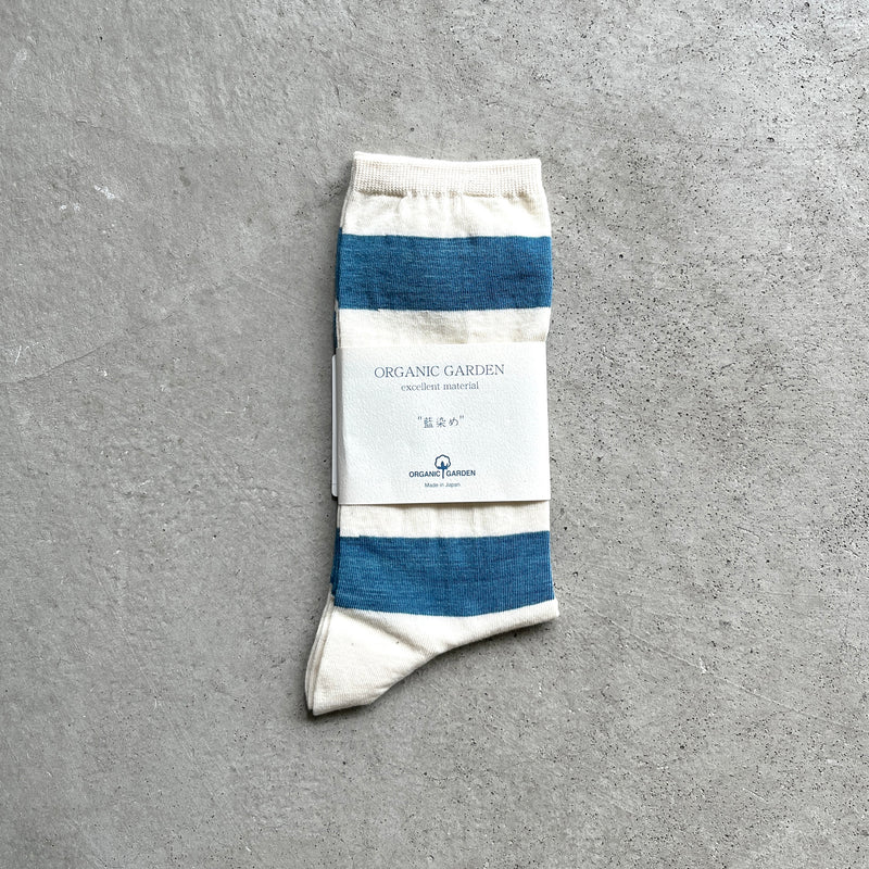 8-0028｜Indigo plain striped socks