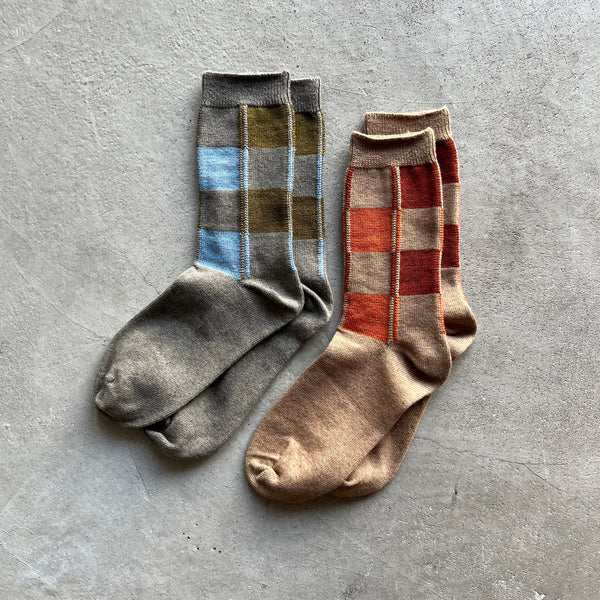 4-4009｜Organic Cotton Wool Yak Block Pattern Socks