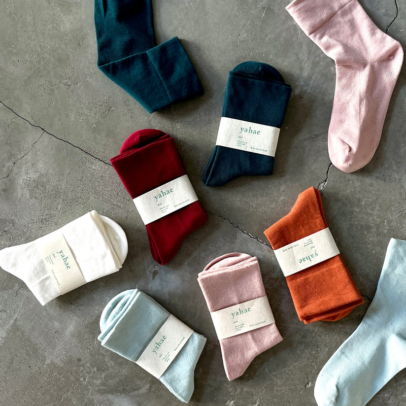 4-1000｜Organic Cotton Rubber Free Plain Socks