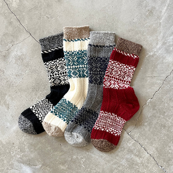 4-4011｜Wool Organic Cotton Snow Pattern Socks